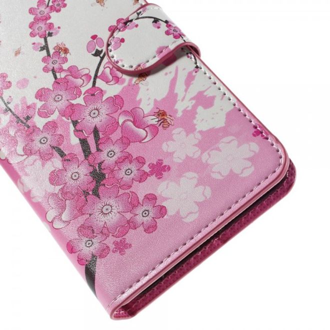 Galaxy S6 Edge Plus Leder Case mit pinken Blumen