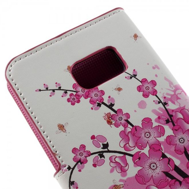 Galaxy S6 Edge Plus Leder Case mit pinken Blumen