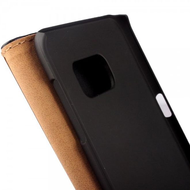 Galaxy S6 Edge Plus Teils Echt- und Kunstleder Case mit Standfunktion - schwarz