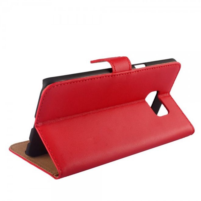 Galaxy S6 Edge Plus Teils Echt- und Kunstleder Case mit Standfunktion - rot