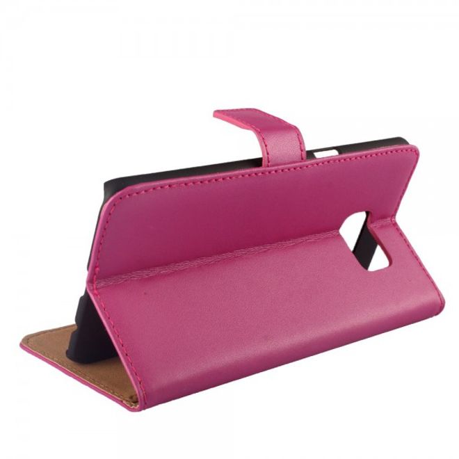 Galaxy S6 Edge Plus Teils Echt- und Kunstleder Case mit Standfunktion - rosa