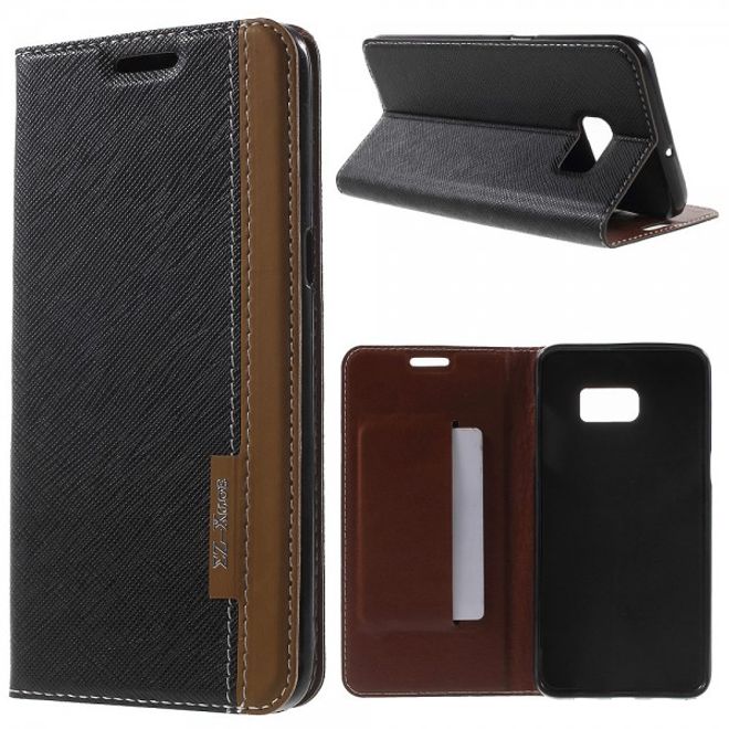 Galaxy S6 Edge Plus Kontrastreiches Leder Case mit Kreuzmuster - schwarz