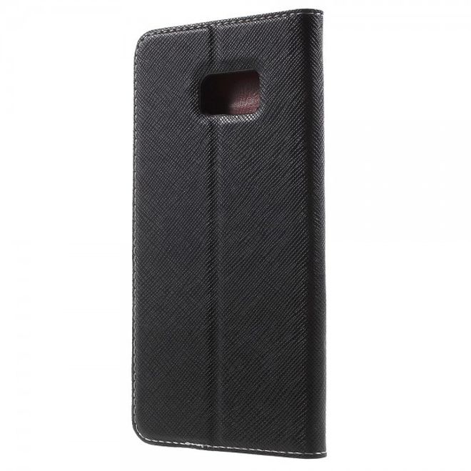 Galaxy S6 Edge Plus Kontrastreiches Leder Case mit Kreuzmuster - schwarz