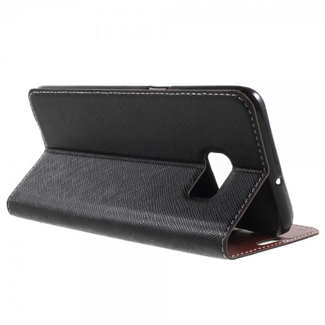 Galaxy S6 Edge Plus Kontrastreiches Leder Case mit Kreuzmuster - schwarz