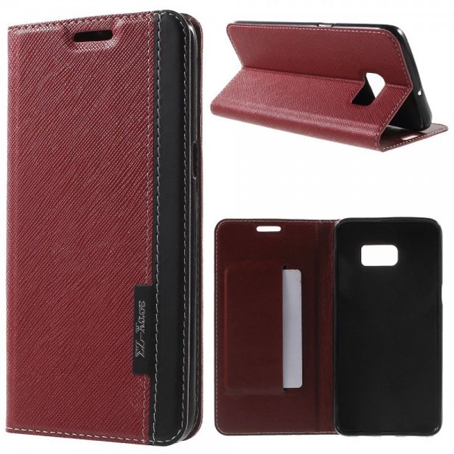 Galaxy S6 Edge Plus Kontrastreiches Leder Case mit Kreuzmuster - rot
