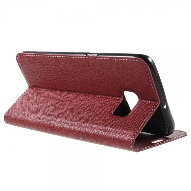 Galaxy S6 Edge Plus Kontrastreiches Leder Case mit Kreuzmuster - rot