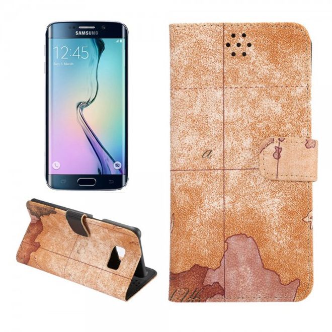 Galaxy S6 Edge Plus Leder Case mit Weltkartenauszug - braun