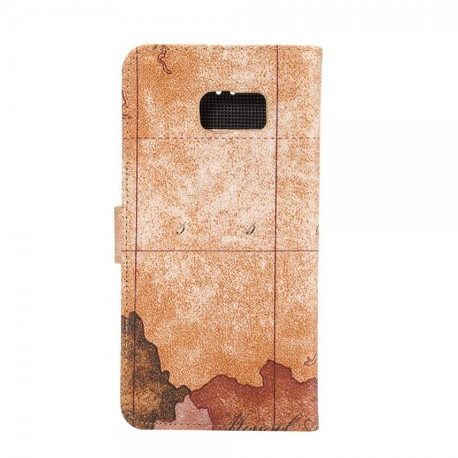 Galaxy S6 Edge Plus Leder Case mit Weltkartenauszug - braun