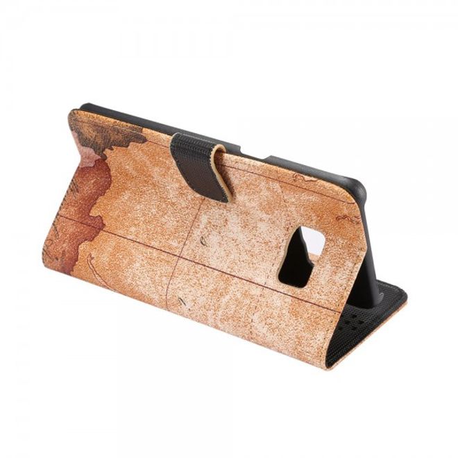 Galaxy S6 Edge Plus Leder Case mit Weltkartenauszug - braun