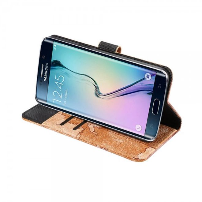 Galaxy S6 Edge Plus Leder Case mit Weltkartenauszug - braun