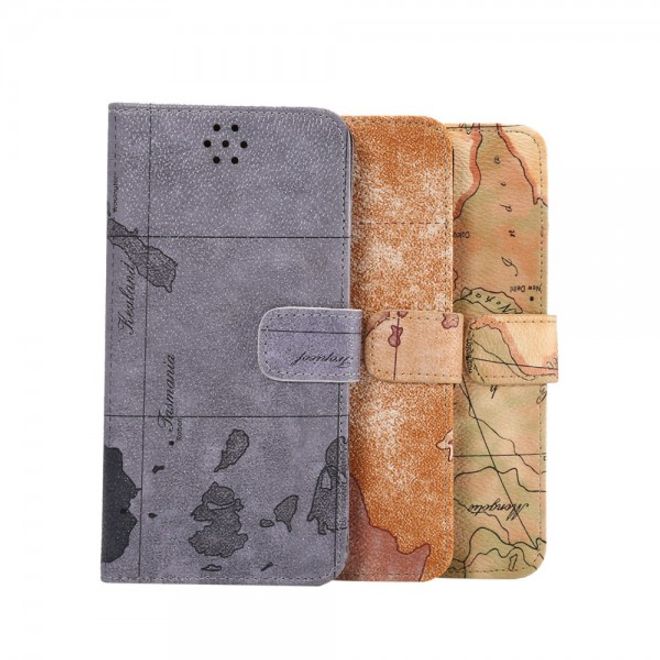 Galaxy S6 Edge Plus Leder Case mit Weltkartenauszug - braun