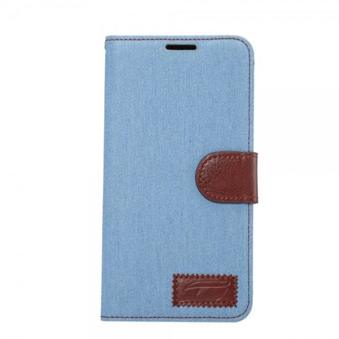 Galaxy S6 Edge Plus Leder Case im Jeans Look - hellblau