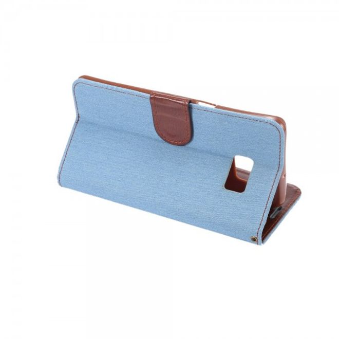 Galaxy S6 Edge Plus Leder Case im Jeans Look - hellblau