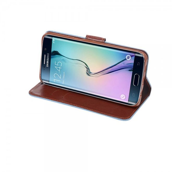 Galaxy S6 Edge Plus Leder Case im Jeans Look - hellblau