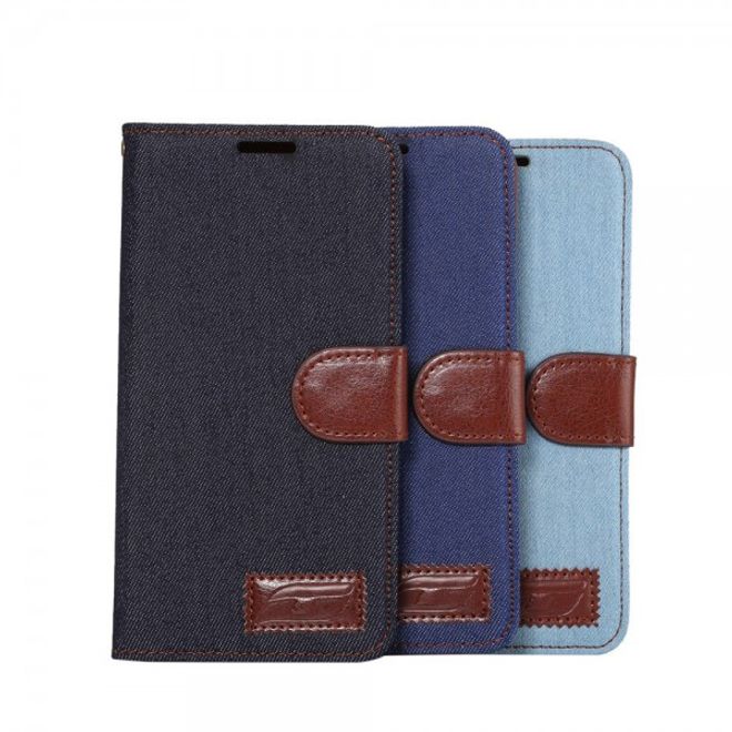 Galaxy S6 Edge Plus Leder Case im Jeans Look - hellblau