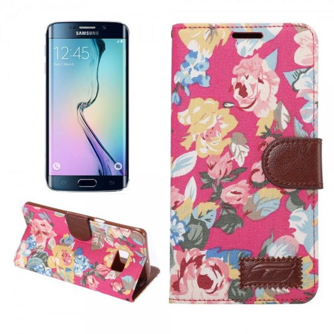 Galaxy S6 Edge Plus Stoffartiges Leder Case mit schönen Blumen - rosa