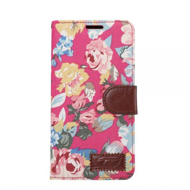 Galaxy S6 Edge Plus Stoffartiges Leder Case mit schönen Blumen - rosa