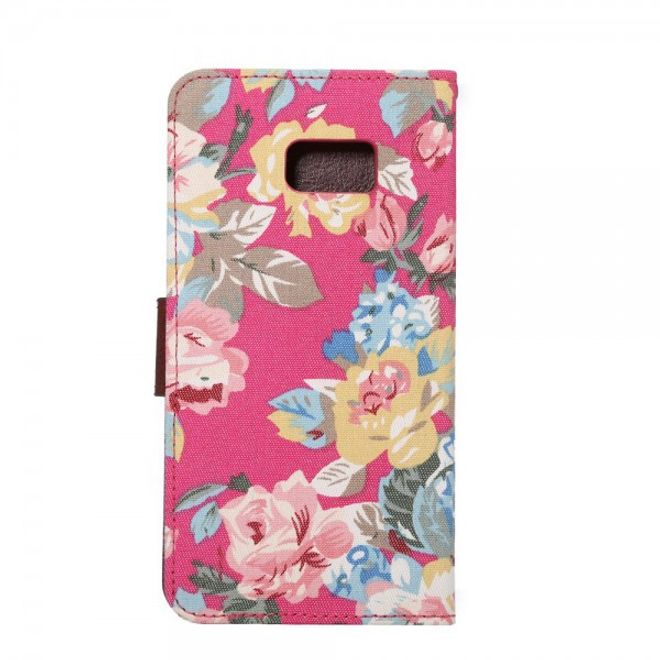 Galaxy S6 Edge Plus Stoffartiges Leder Case mit schönen Blumen - rosa