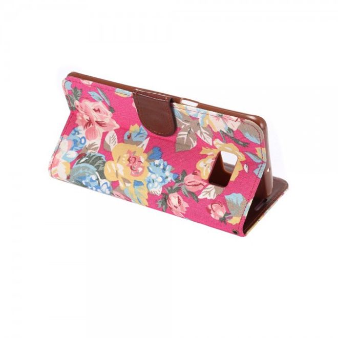Galaxy S6 Edge Plus Stoffartiges Leder Case mit schönen Blumen - rosa