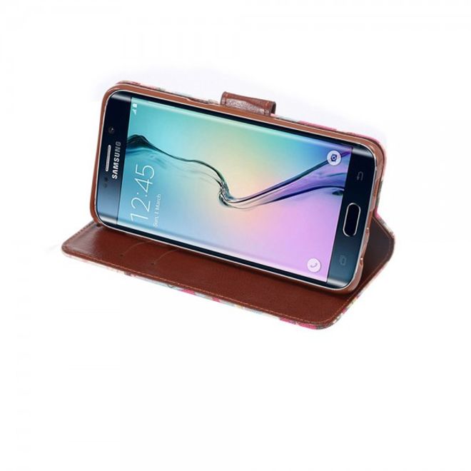 Galaxy S6 Edge Plus Stoffartiges Leder Case mit schönen Blumen - rosa