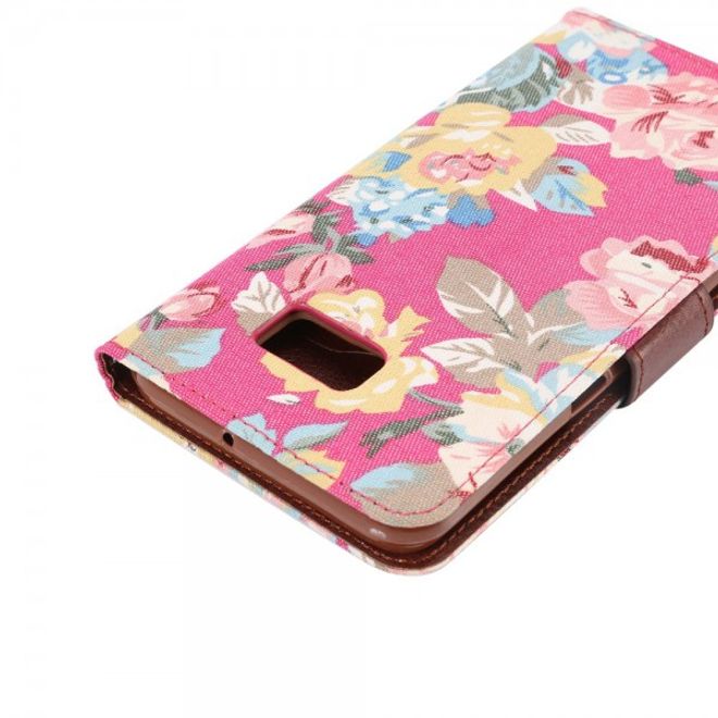 Galaxy S6 Edge Plus Stoffartiges Leder Case mit schönen Blumen - rosa