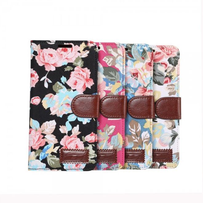Galaxy S6 Edge Plus Stoffartiges Leder Case mit schönen Blumen - rosa