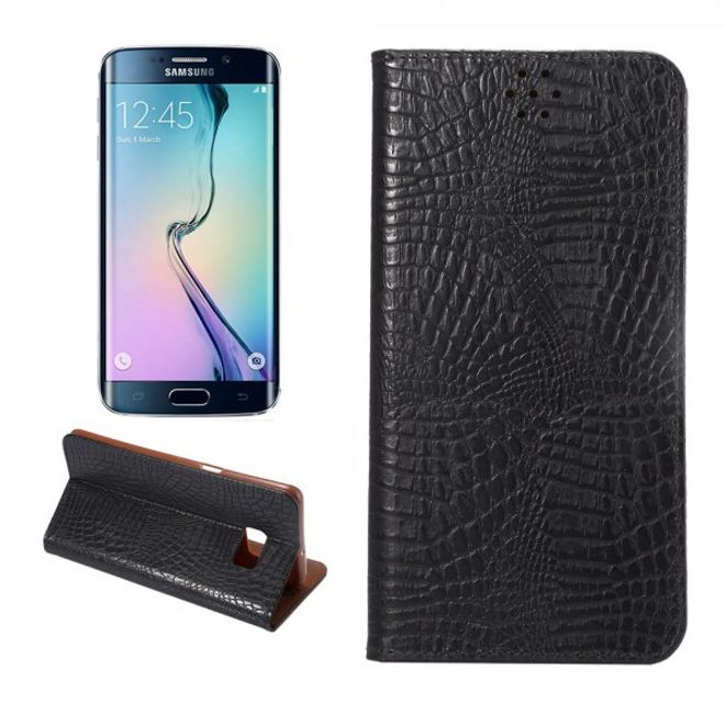 Galaxy S6 Edge Plus Magnetisches Leder Case mit Krokodiltextur - schwarz