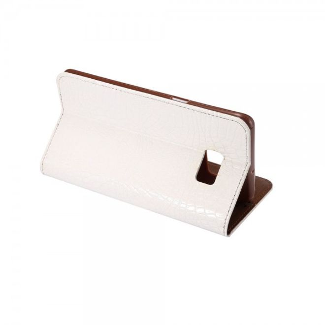 Galaxy S6 Edge Plus Magnetisches Leder Case mit Krokodiltextur - weiss