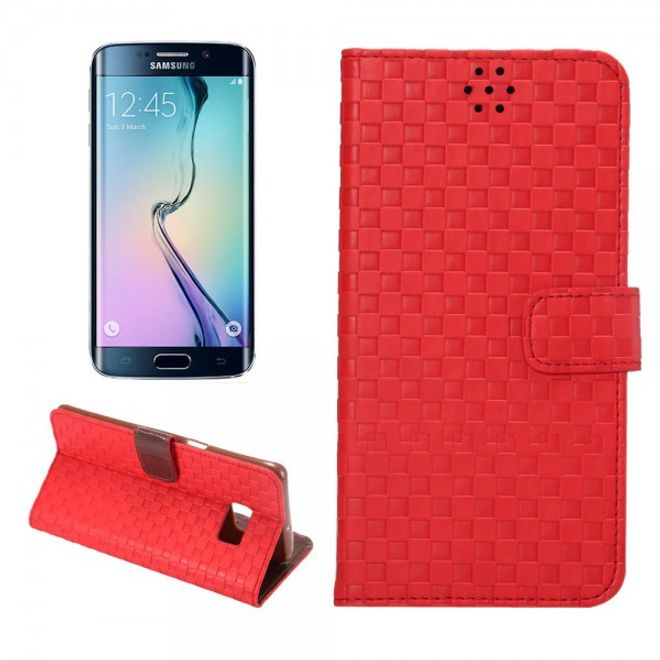 Galaxy S6 Edge Plus Leder Case mit Kreuzmuster und Kreditkartenslots - rot