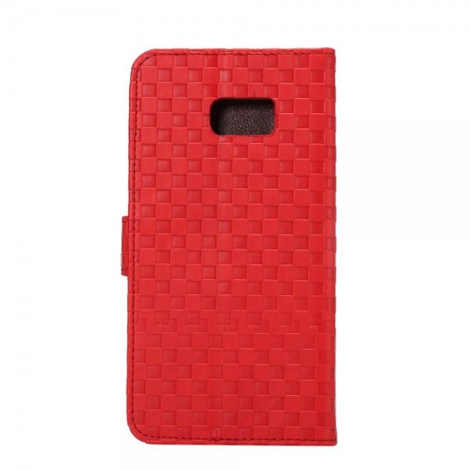 Galaxy S6 Edge Plus Leder Case mit Kreuzmuster und Kreditkartenslots - rot