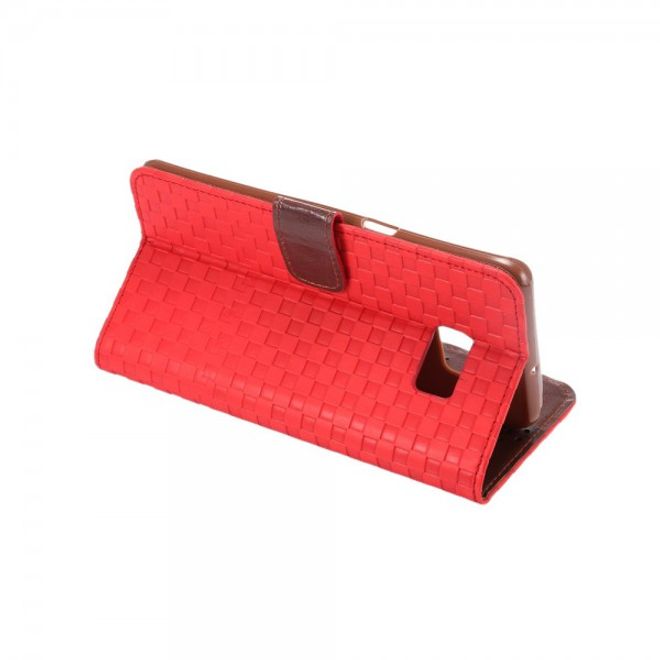 Galaxy S6 Edge Plus Leder Case mit Kreuzmuster und Kreditkartenslots - rot