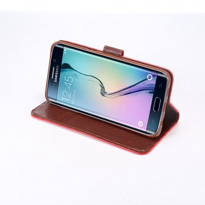Galaxy S6 Edge Plus Leder Case mit Kreuzmuster und Kreditkartenslots - rot