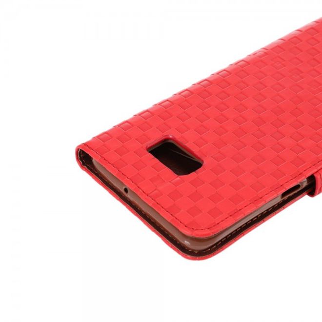 Galaxy S6 Edge Plus Leder Case mit Kreuzmuster und Kreditkartenslots - rot