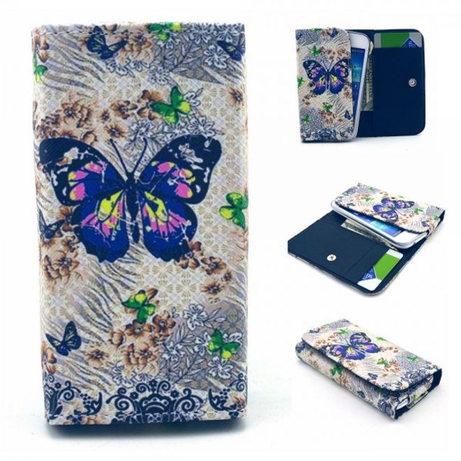 Universelles Leder Case für Smartphones bis 13.8x7x1.5cm mit süssen Schmetterlingen