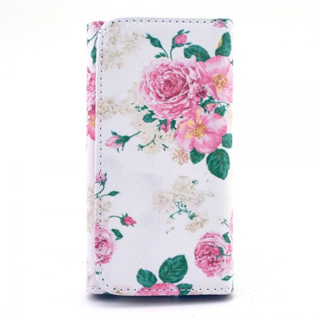 Universelles Leder Case für Smartphones bis 13.8x7x1.5cm mit schönen Pfingstrosen