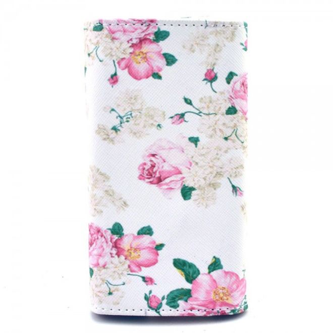 Universelles Leder Case für Smartphones bis 13.8x7x1.5cm mit schönen Pfingstrosen