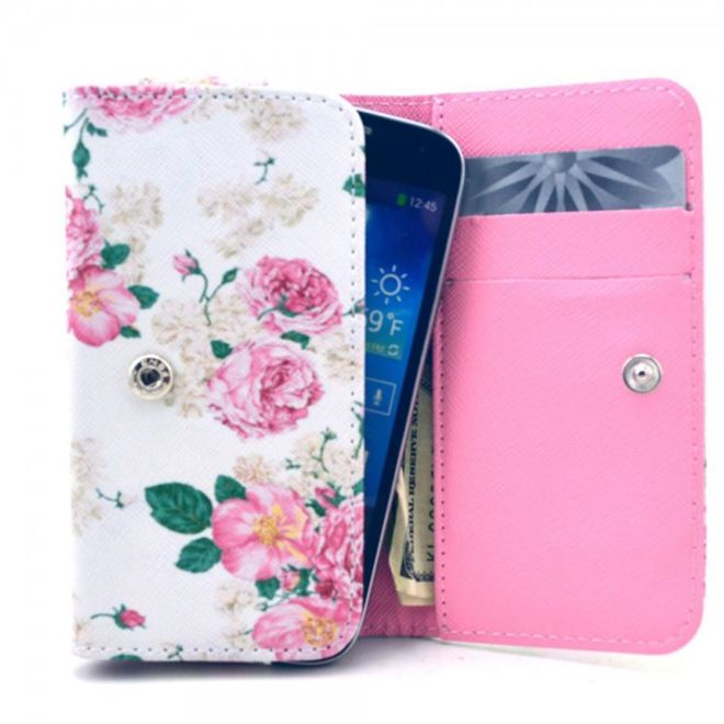 Universelles Leder Case für Smartphones bis 13.8x7x1.5cm mit schönen Pfingstrosen