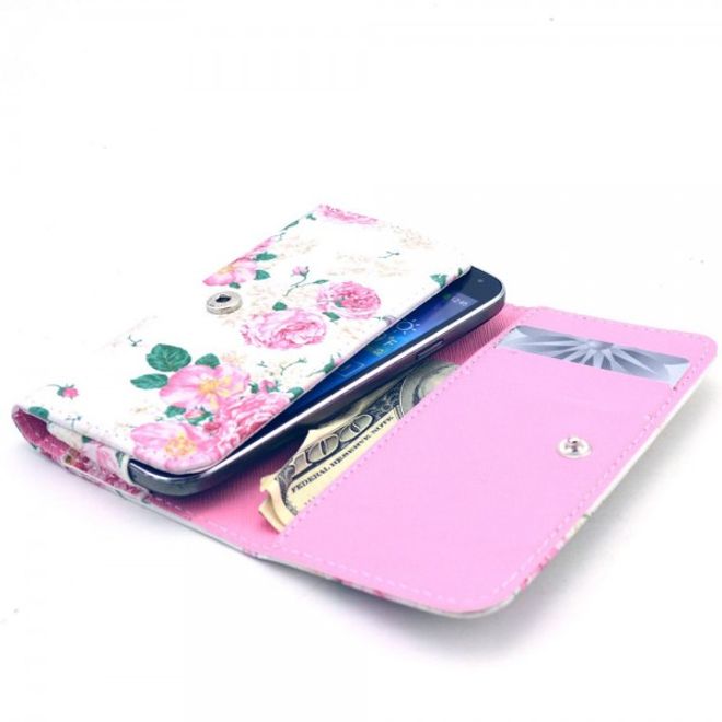 Universelles Leder Case für Smartphones bis 13.8x7x1.5cm mit schönen Pfingstrosen