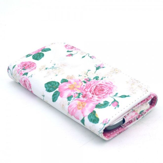 Universelles Leder Case für Smartphones bis 13.8x7x1.5cm mit schönen Pfingstrosen