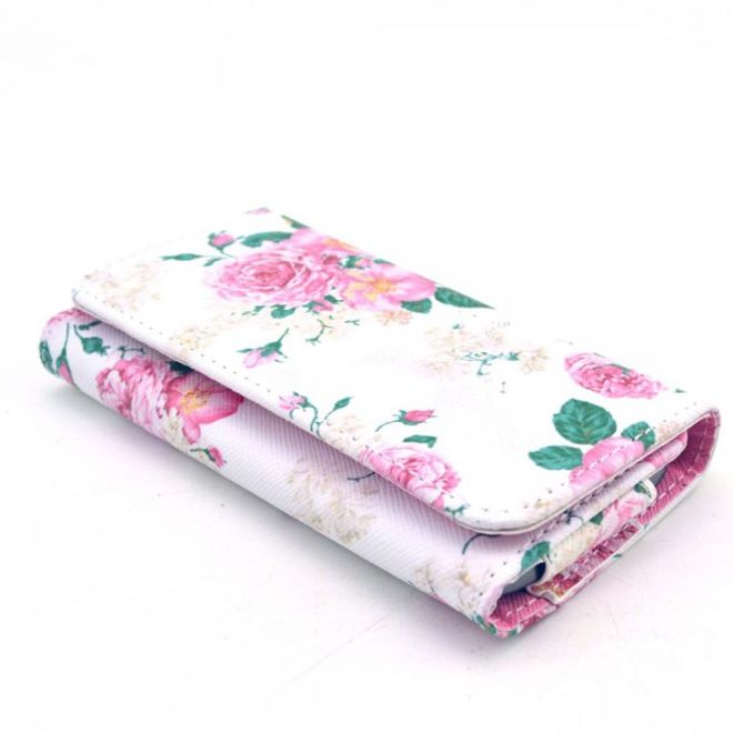Universelles Leder Case für Smartphones bis 13.8x7x1.5cm mit schönen Pfingstrosen
