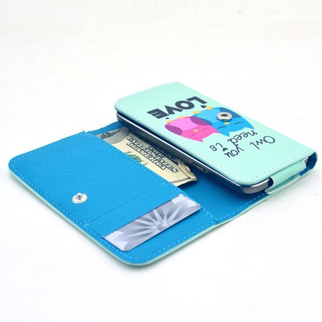 Universelles Leder Case für Smartphones bis 14.4x7.5x1.5cm mit verliebten Eulen und Schriftzug
