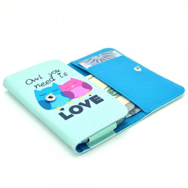 Universelles Leder Case für Smartphones bis 14.4x7.5x1.5cm mit verliebten Eulen und Schriftzug