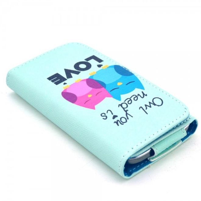 Universelles Leder Case für Smartphones bis 14.4x7.5x1.5cm mit verliebten Eulen und Schriftzug