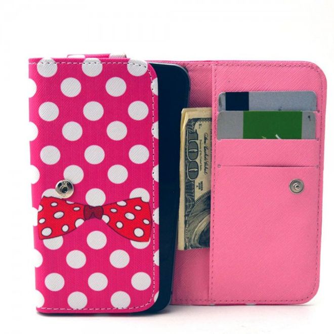 Universelles Leder Case für Smartphones bis 14.4x7.5x1.5cm mit Punkten und Schleife
