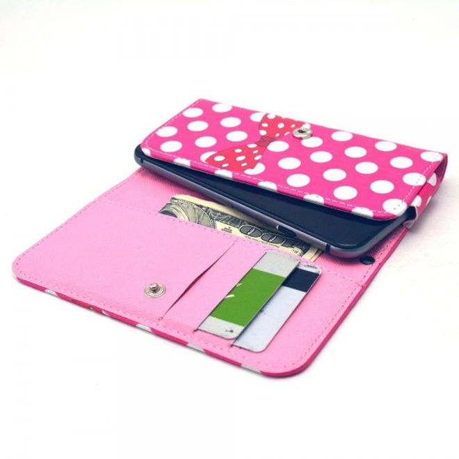 Universelles Leder Case für Smartphones bis 14.4x7.5x1.5cm mit Punkten und Schleife