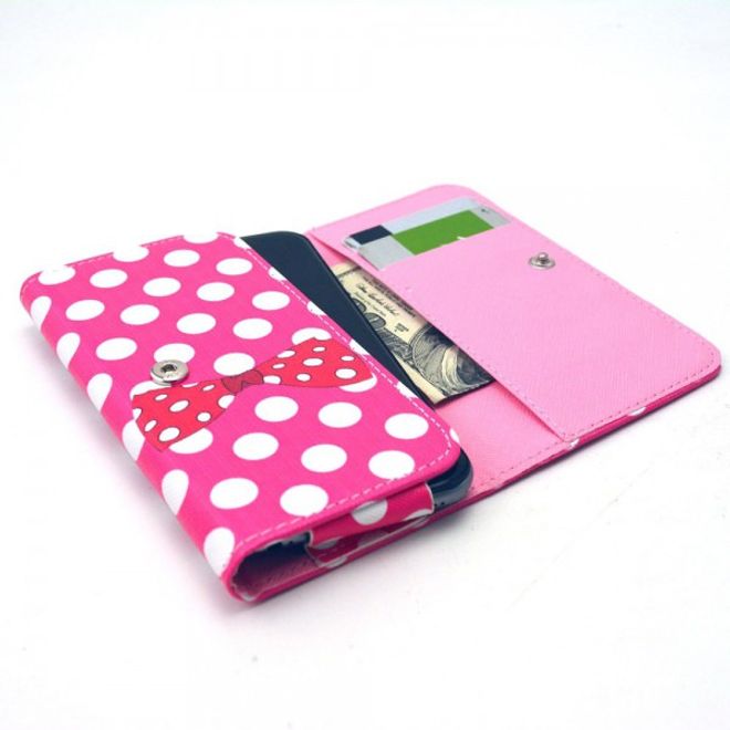 Universelles Leder Case für Smartphones bis 14.4x7.5x1.5cm mit Punkten und Schleife