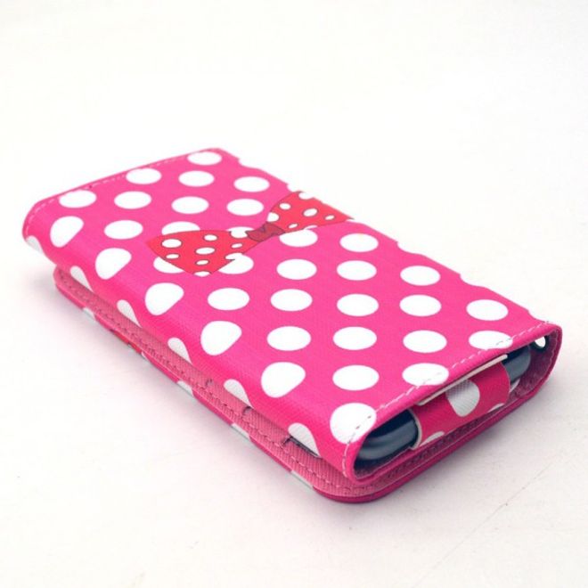 Universelles Leder Case für Smartphones bis 14.4x7.5x1.5cm mit Punkten und Schleife