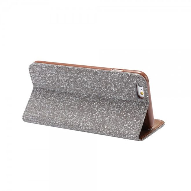 iPhone 6/6S Magnetisches Leder Case mit Oxford Nylon Textur und Standfunktion - grau