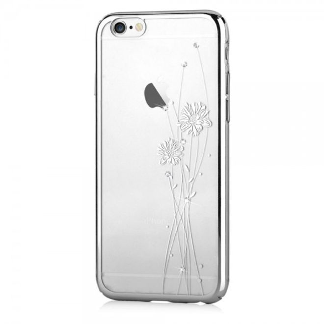 iPhone 6 Plus/6S Plus Hart Plastik Case mit Glassteinen und Kornblumenmuster - silber