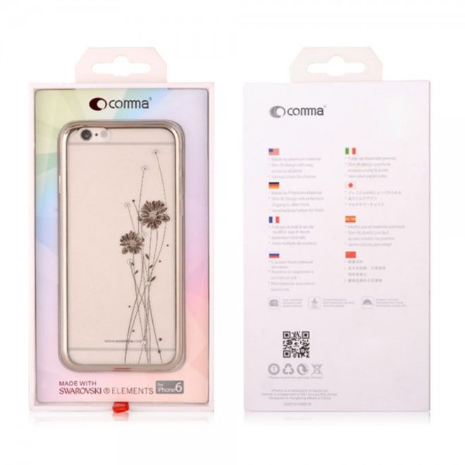 iPhone 6 Plus/6S Plus Hart Plastik Case mit Glassteinen und Kornblumenmuster - silber